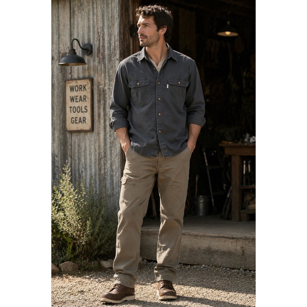 Carhartt Mens Relaxed Fit Stretch Cotton Work Shirt Dark Gray Large 101554 001